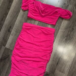 SHEIN Hot Pink Ruched Midi Skirt